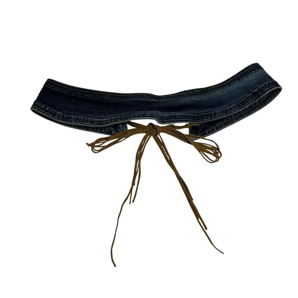 Women's Denim Waist Belt w/ Ties Size S Western Y2K 90s Stretch Going Out Rodeo